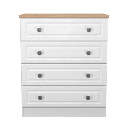 Norfolk Chest of Drawers White & Light Oak 4 Drawers 74cm