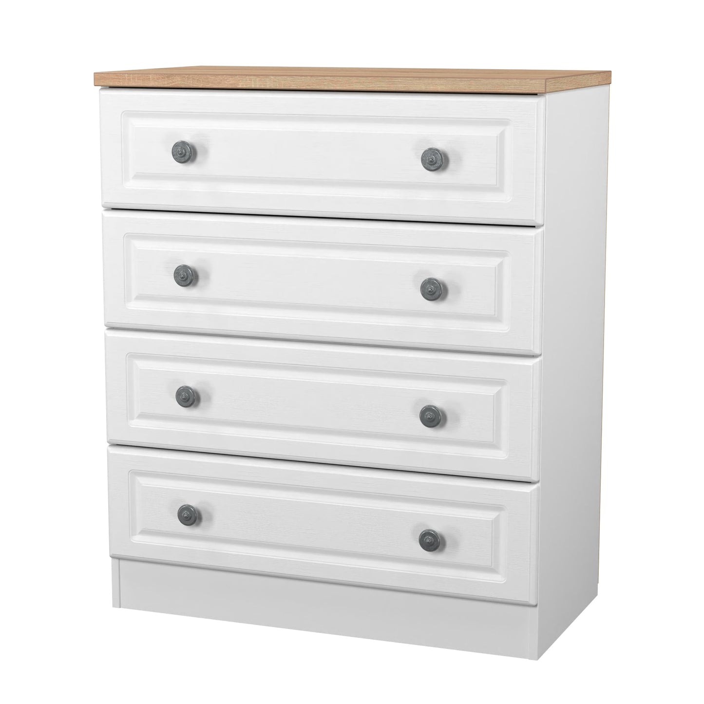 Norfolk Chest of Drawers White & Light Oak 4 Drawers 74cm