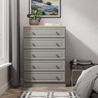 Norfolk Tall Chest of Drawers Grey & Light Oak 5 Drawers 74cm