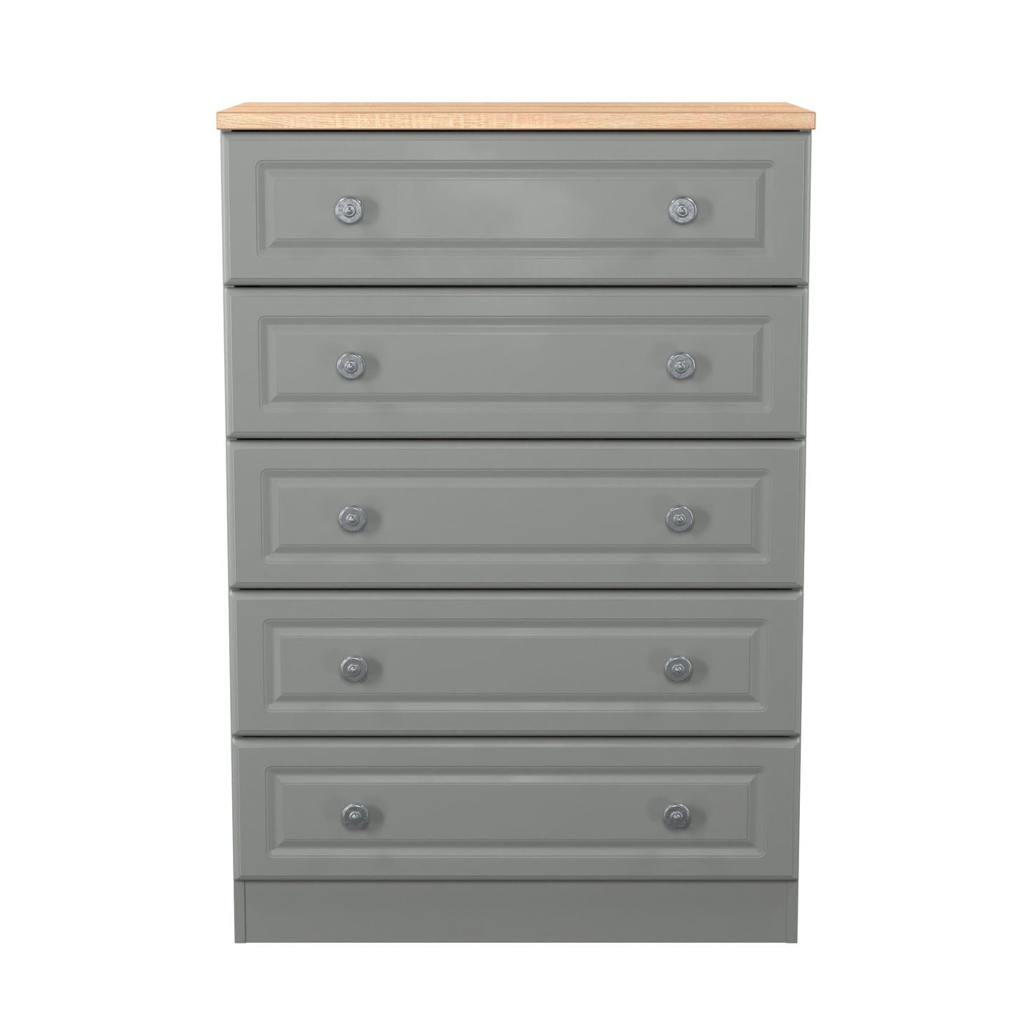 Norfolk Tall Chest of Drawers Grey & Light Oak 5 Drawers 74cm
