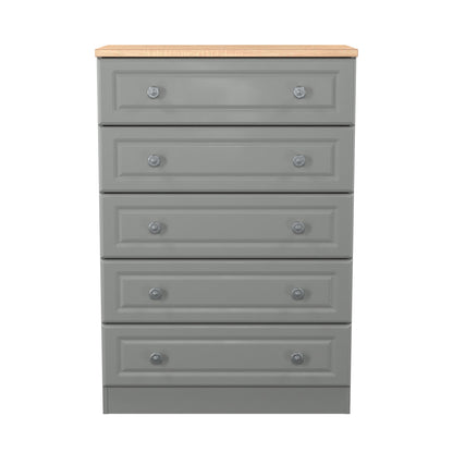 Norfolk Tall Chest of Drawers Grey & Light Oak 5 Drawers 74cm