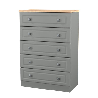 Norfolk Tall Chest of Drawers Grey & Light Oak 5 Drawers 74cm