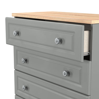 Norfolk Tall Chest of Drawers Grey & Light Oak 5 Drawers 74cm