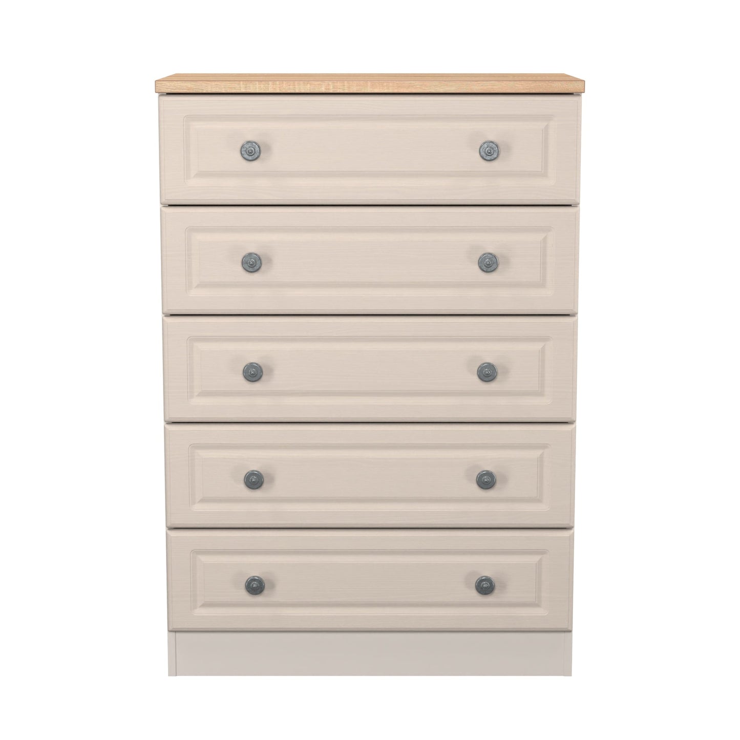 Norfolk Tall Chest of Drawers Off-white & Light Oak 5 Drawers 74cm