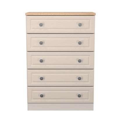 Norfolk Tall Chest of Drawers Off-white & Light Oak 5 Drawers 74cm