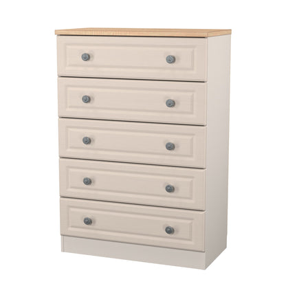 Norfolk Tall Chest of Drawers Off-white & Light Oak 5 Drawers 74cm