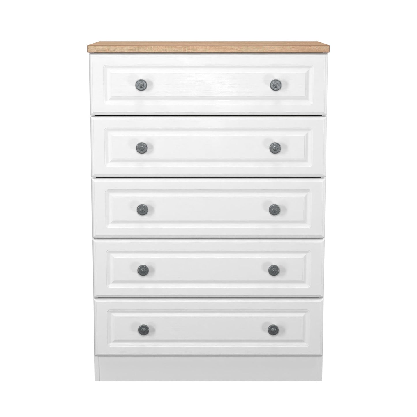 Norfolk Tall Chest of Drawers White & Light Oak 5 Drawers 74cm