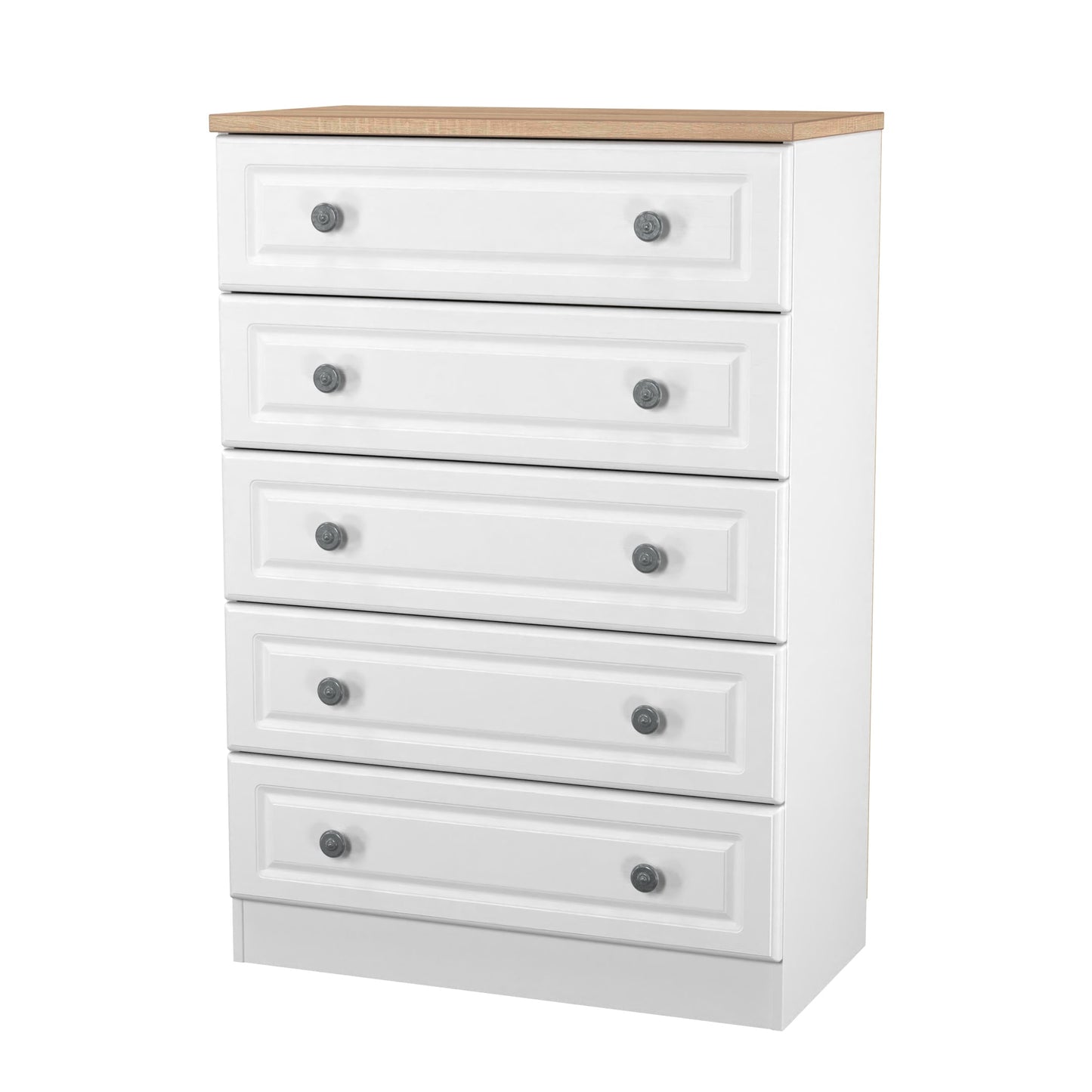 Norfolk Tall Chest of Drawers White & Light Oak 5 Drawers 74cm