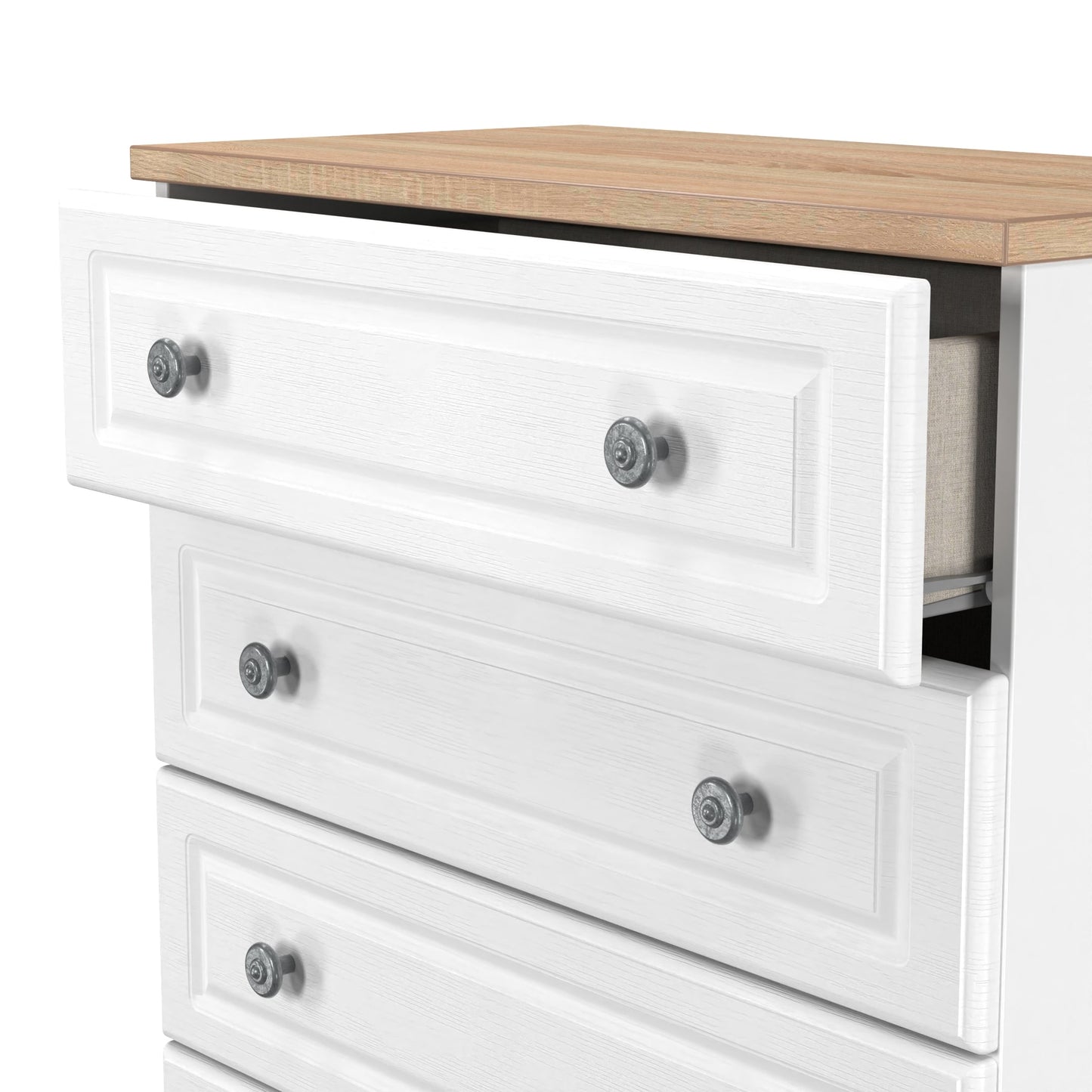 Norfolk Tall Chest of Drawers White & Light Oak 5 Drawers 74cm