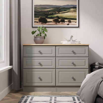 Norfolk Large Chest of Drawers Grey & Light Oak 6 Drawers 110cm