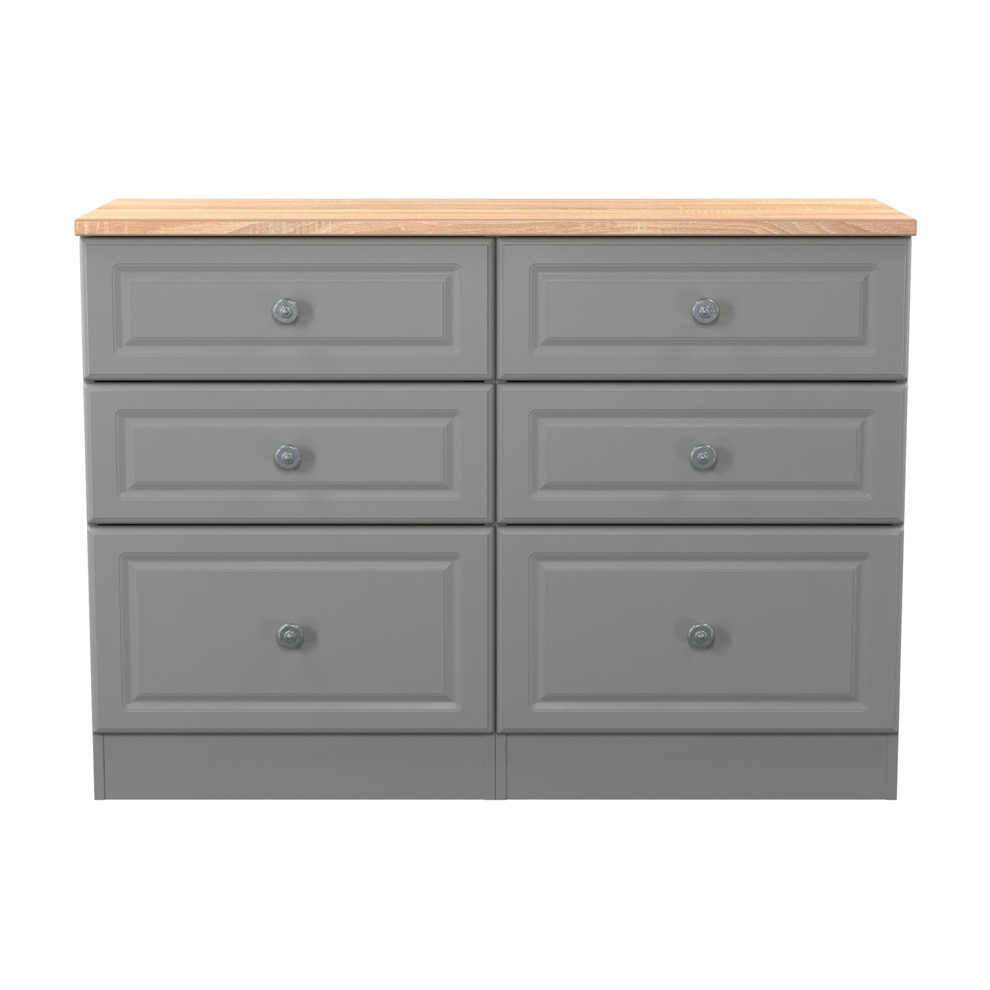 Norfolk Large Chest of Drawers Grey & Light Oak 6 Drawers 110cm