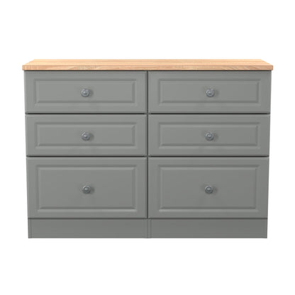 Norfolk Large Chest of Drawers Grey & Light Oak 6 Drawers 110cm