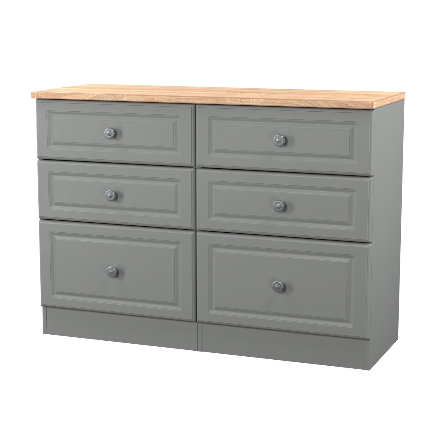 Norfolk Large Chest of Drawers Grey & Light Oak 6 Drawers 110cm