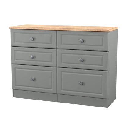 Norfolk Large Chest of Drawers Grey & Light Oak 6 Drawers 110cm