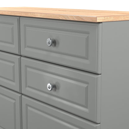 Norfolk Large Chest of Drawers Grey & Light Oak 6 Drawers 110cm