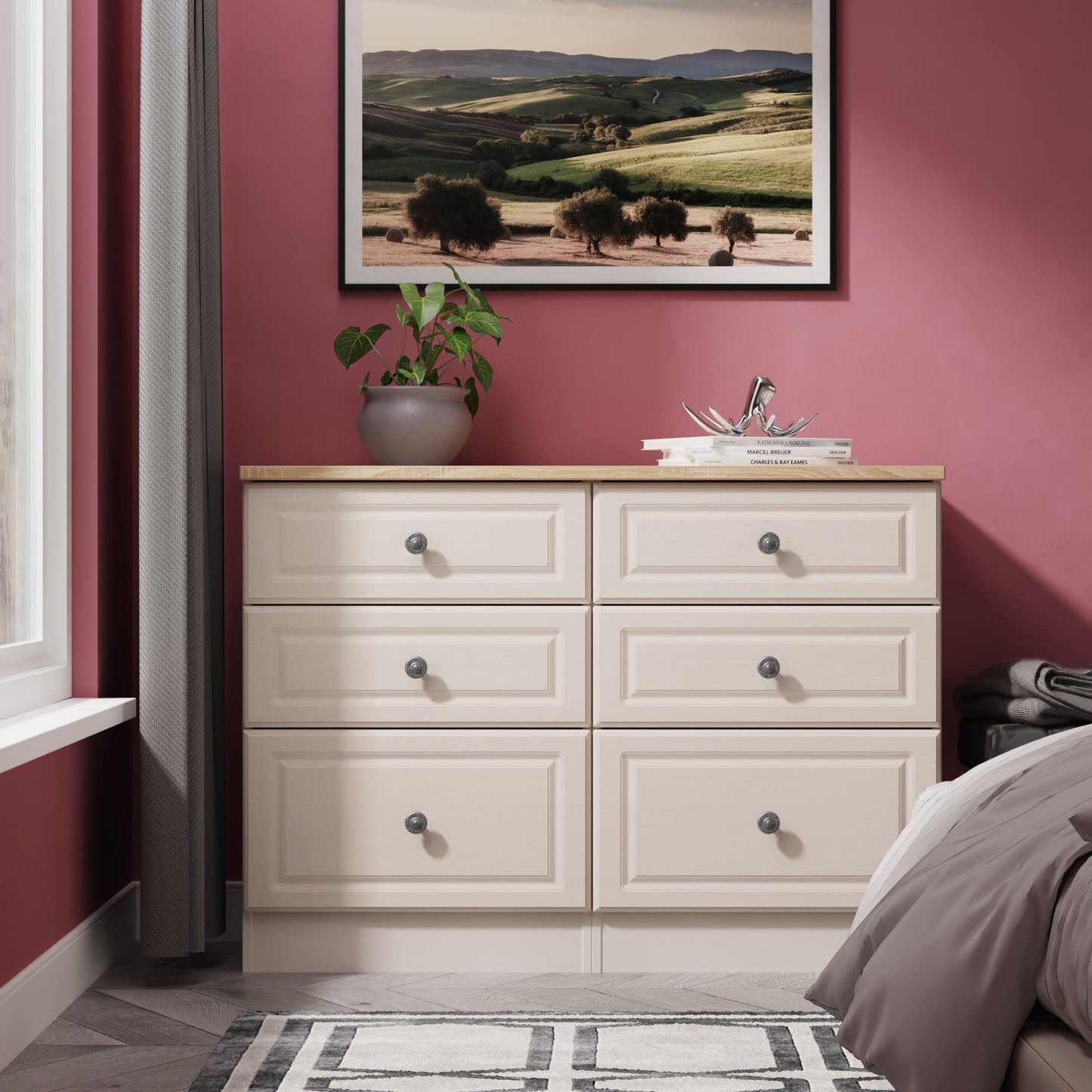 Norfolk Large Chest of Drawers Off-white & Light Oak 6 Drawers 110cm