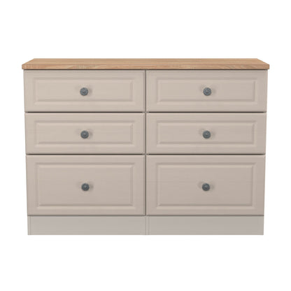 Norfolk Large Chest of Drawers Off-white & Light Oak 6 Drawers 110cm
