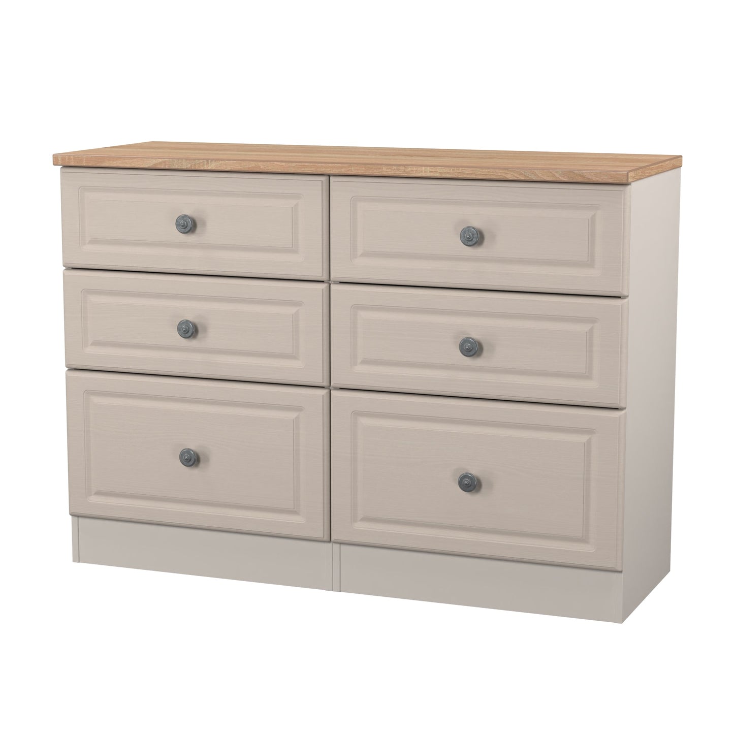 Norfolk Large Chest of Drawers Off-white & Light Oak 6 Drawers 110cm