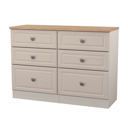 Norfolk Large Chest of Drawers Off-white & Light Oak 6 Drawers 110cm