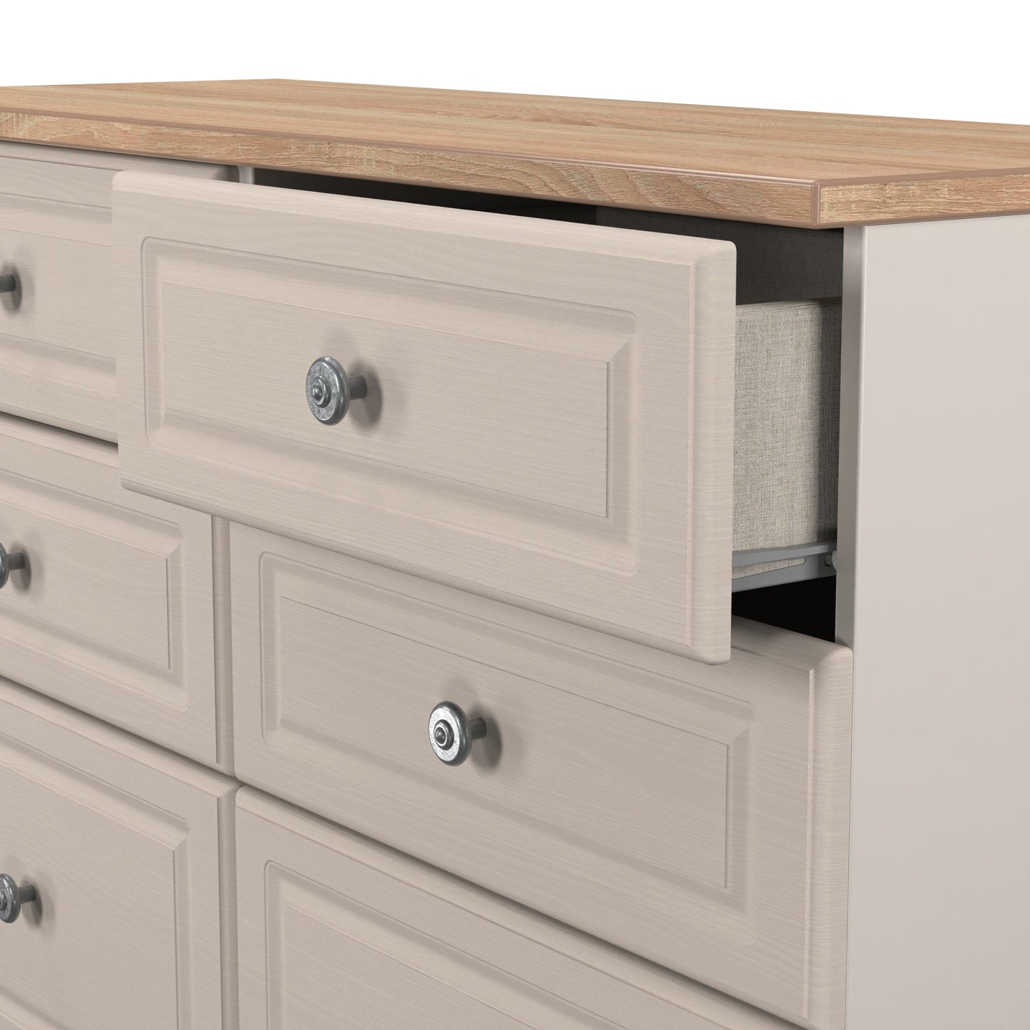 Norfolk Large Chest of Drawers Off-white & Light Oak 6 Drawers 110cm