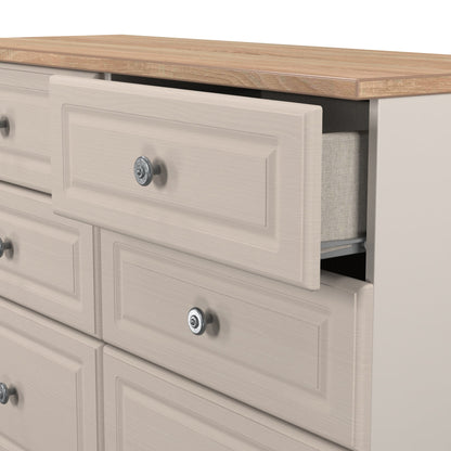Norfolk Large Chest of Drawers Off-white & Light Oak 6 Drawers 110cm