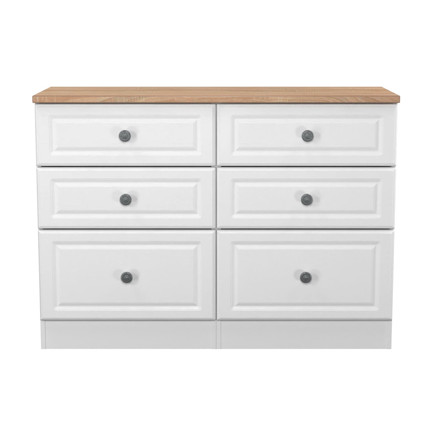 Norfolk Large Chest of Drawers White & Light Oak 6 Drawers 110cm