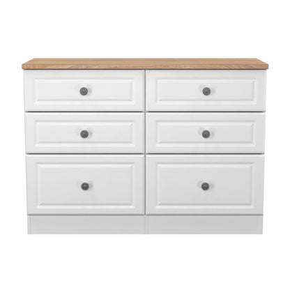 Norfolk Large Chest of Drawers White & Light Oak 6 Drawers 110cm