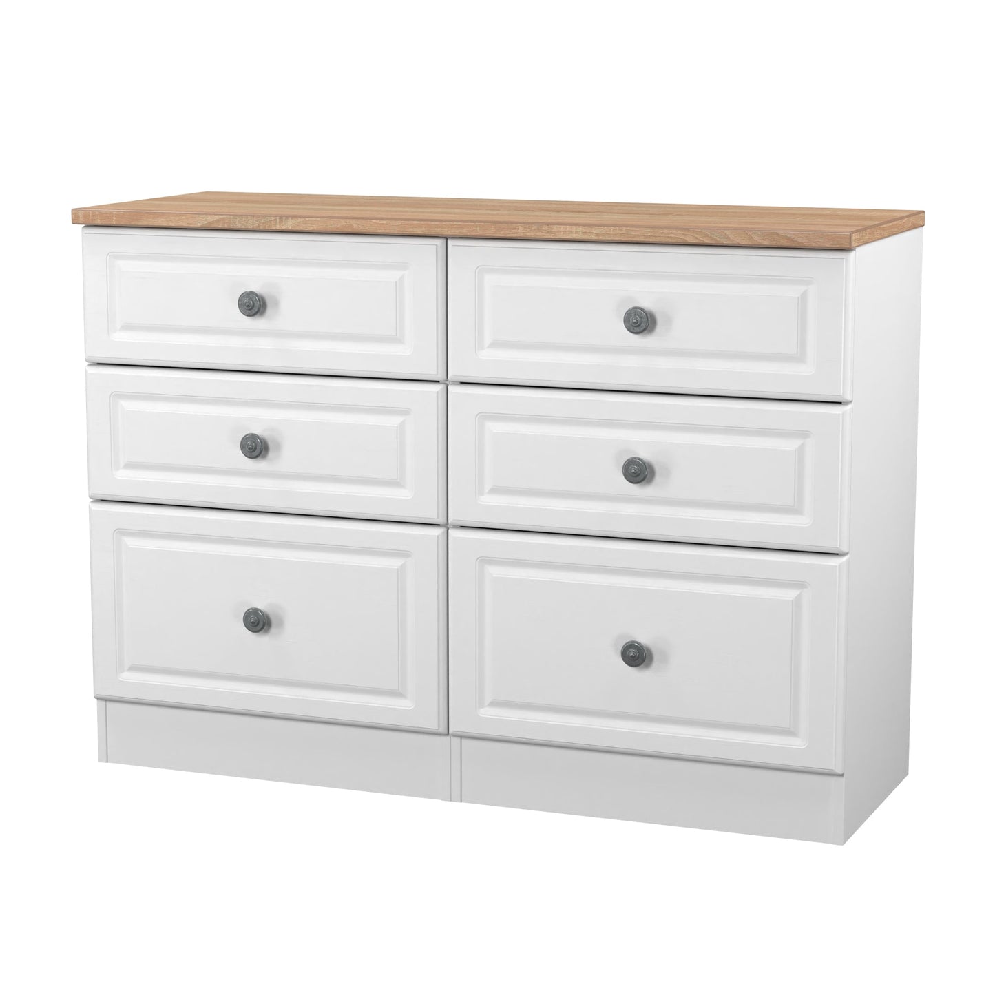 Norfolk Large Chest of Drawers White & Light Oak 6 Drawers 110cm