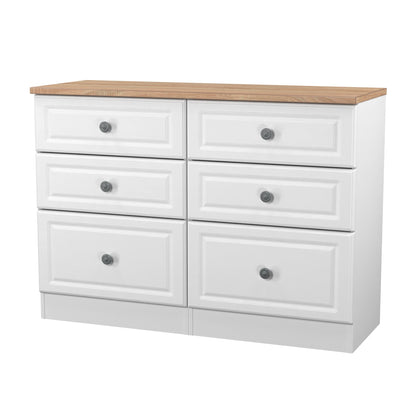 Norfolk Large Chest of Drawers White & Light Oak 6 Drawers 110cm
