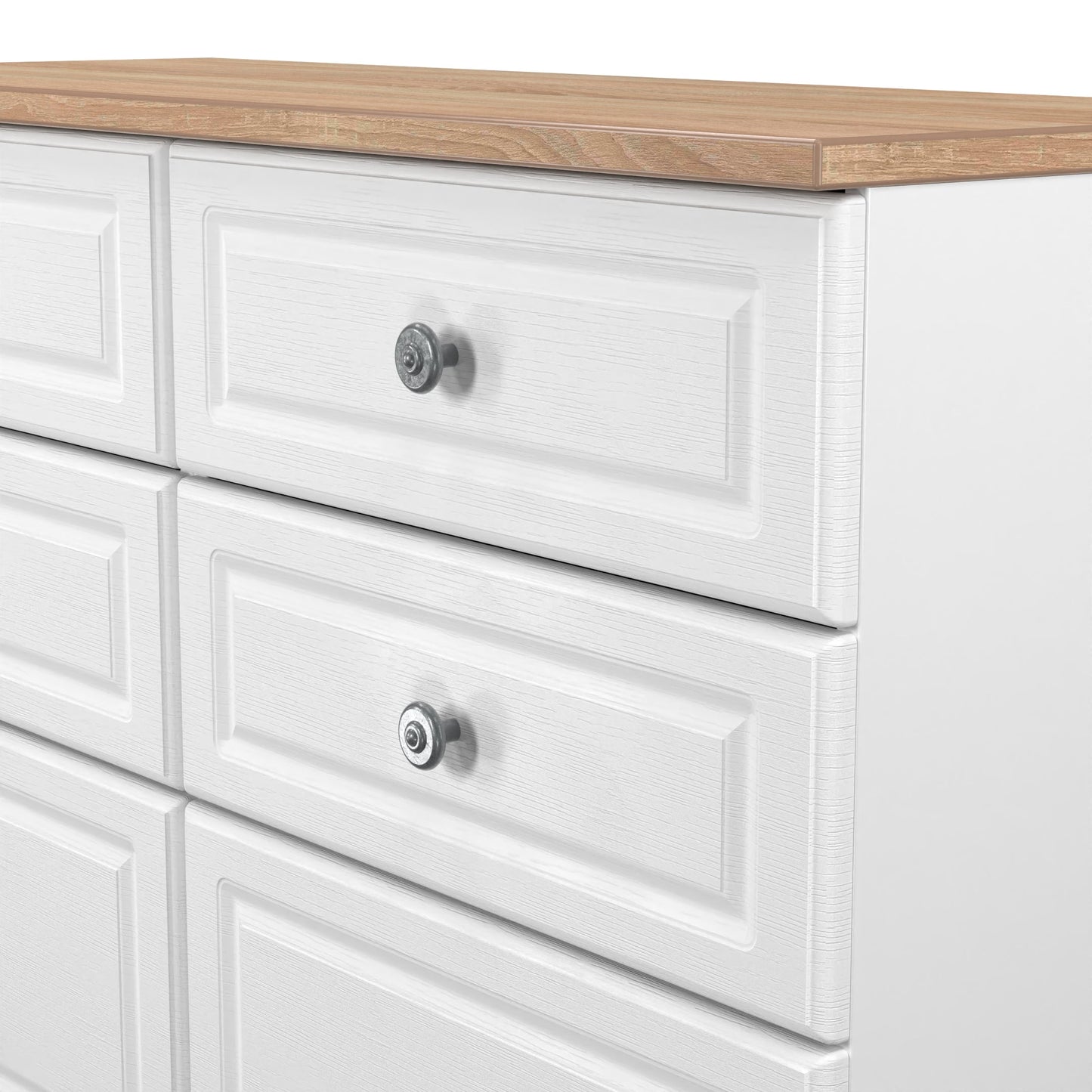Norfolk Large Chest of Drawers White & Light Oak 6 Drawers 110cm