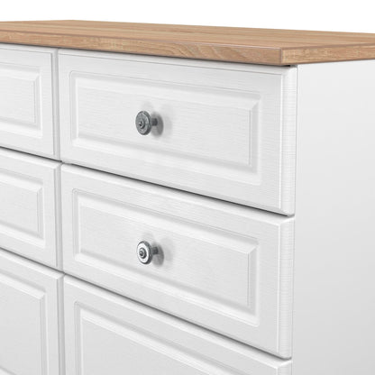 Norfolk Large Chest of Drawers White & Light Oak 6 Drawers 110cm