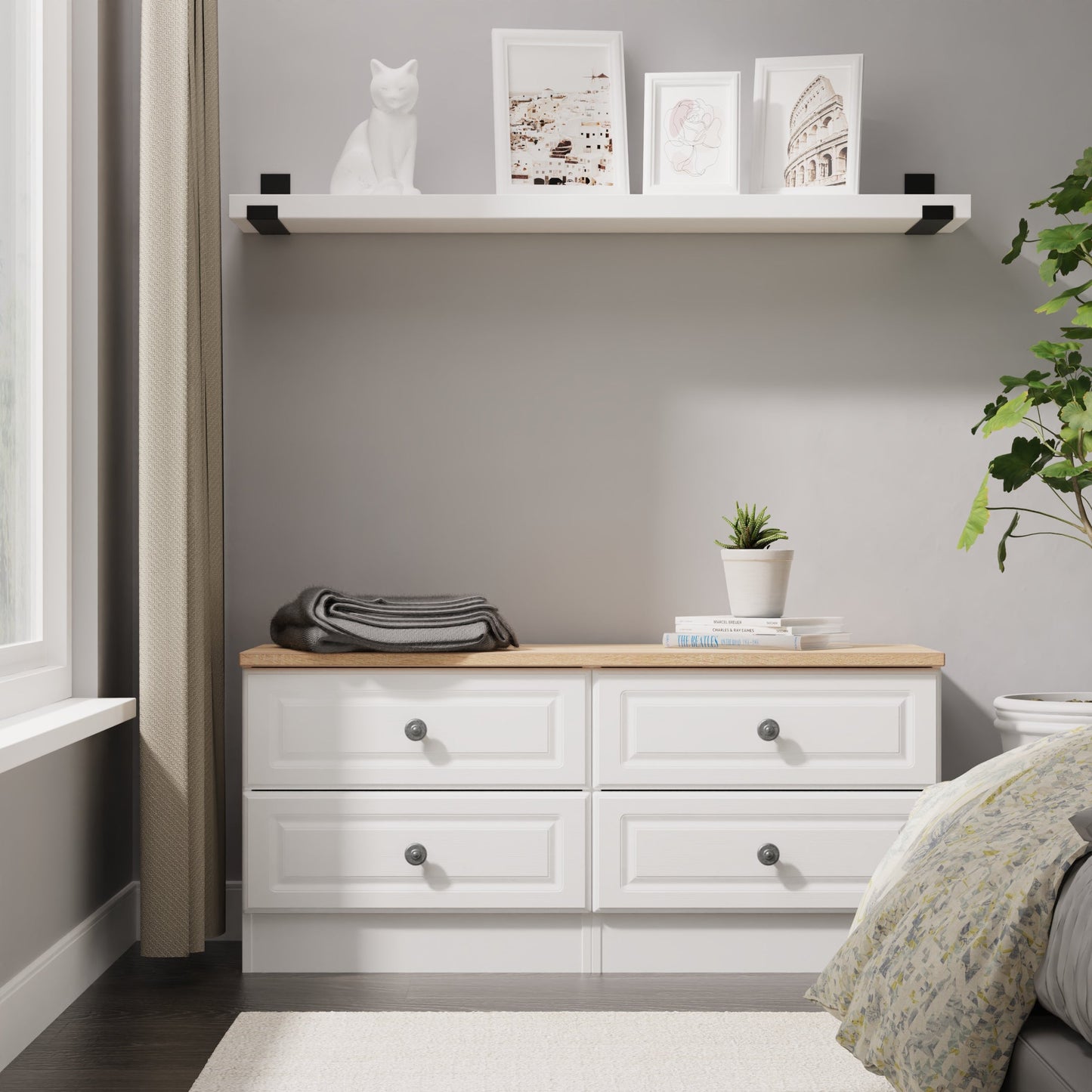 Norfolk Large Chest of Drawers White & Light Oak 4 Drawers 110cm