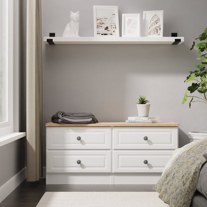 Norfolk Large Chest of Drawers White & Light Oak 4 Drawers 110cm