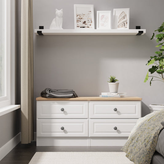 Norfolk Large Chest of Drawers White & Light Oak 4 Drawers 110cm