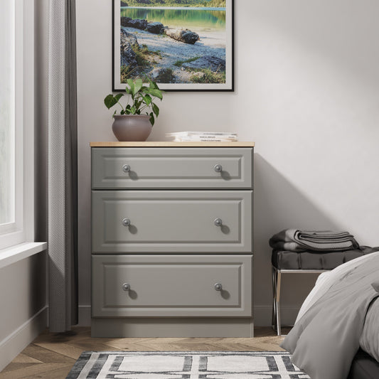 Norfolk Chest of Drawers Grey & Light Oak 3 Drawers 39cm