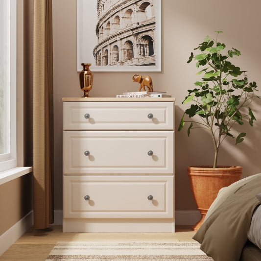 Norfolk Chest of Drawers Off-white & Light Oak 3 Drawers 39cm