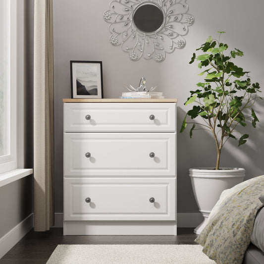 Norfolk Chest of Drawers White & Light Oak 3 Drawers 39cm