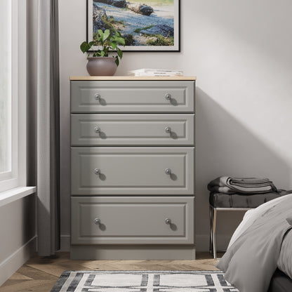 Norfolk Tall Chest of Drawers Grey & Light Oak 4 Drawers 74cm