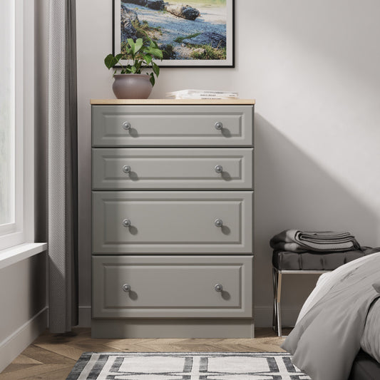 Norfolk Tall Chest of Drawers Grey & Light Oak 4 Drawers 74cm