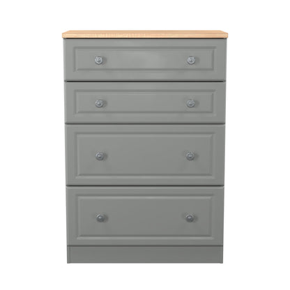 Norfolk Tall Chest of Drawers Grey & Light Oak 4 Drawers 74cm