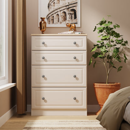 Norfolk Tall Chest of Drawers Off-white & Light Oak 4 Drawers 74cm