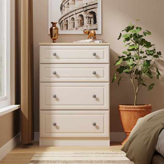 Norfolk Tall Chest of Drawers Off-white & Light Oak 4 Drawers 74cm
