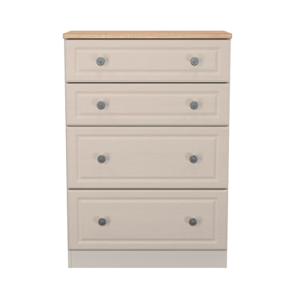 Norfolk Tall Chest of Drawers Off-white & Light Oak 4 Drawers 74cm