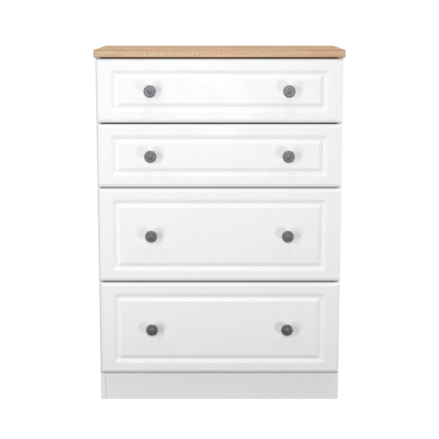 Norfolk Tall Chest of Drawers White & Light Oak 4 Drawers 74cm