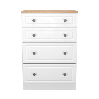 Norfolk Tall Chest of Drawers White & Light Oak 4 Drawers 74cm