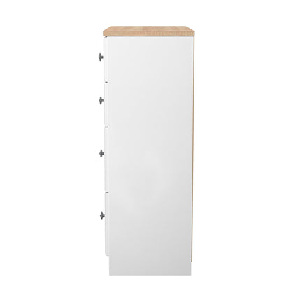 Norfolk Tall Chest of Drawers White & Light Oak 4 Drawers 74cm