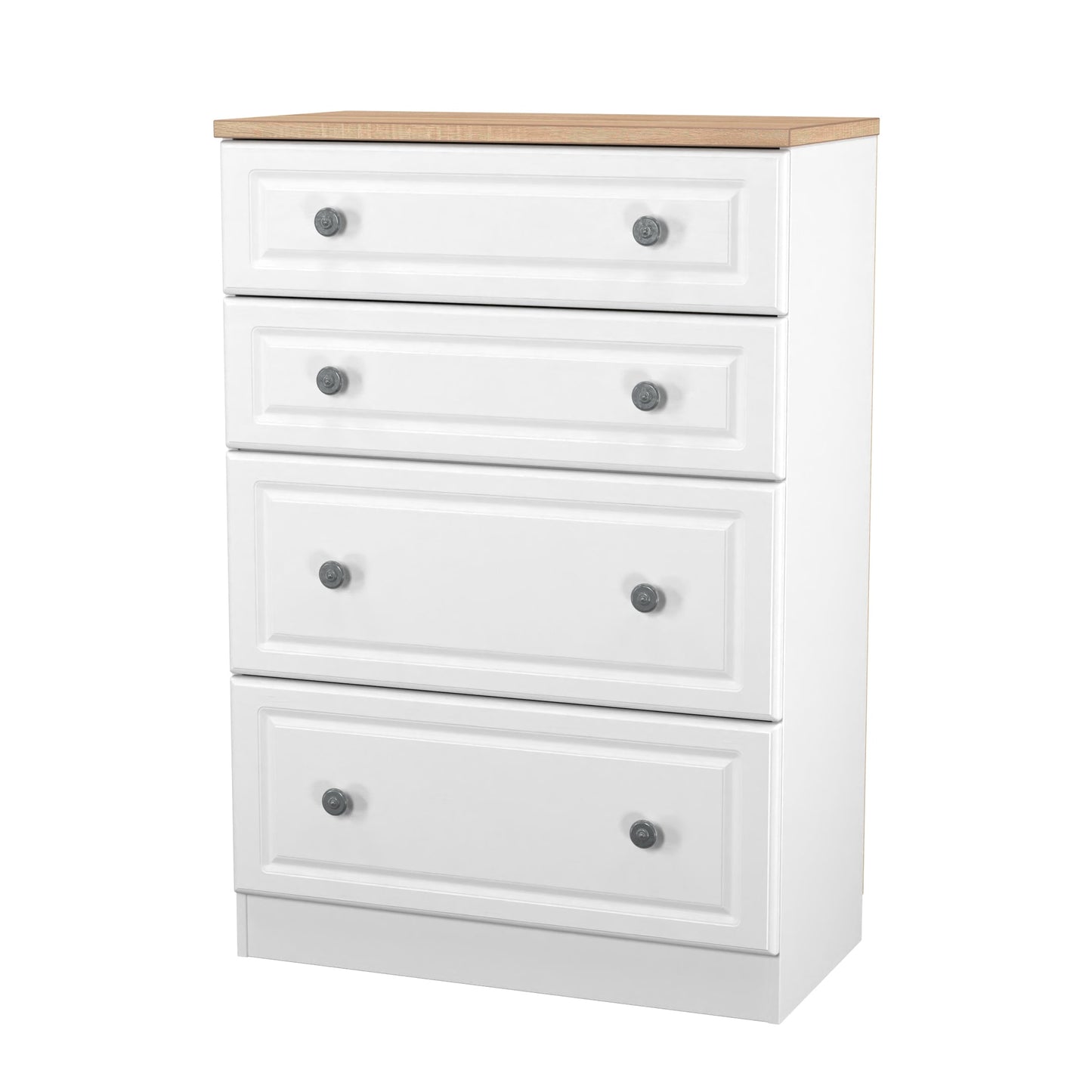 Norfolk Tall Chest of Drawers White & Light Oak 4 Drawers 74cm