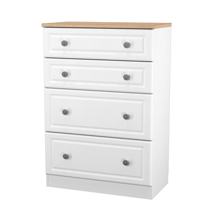 Norfolk Tall Chest of Drawers White & Light Oak 4 Drawers 74cm