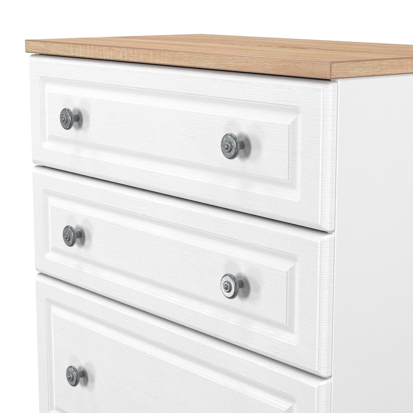 Norfolk Tall Chest of Drawers White & Light Oak 4 Drawers 74cm
