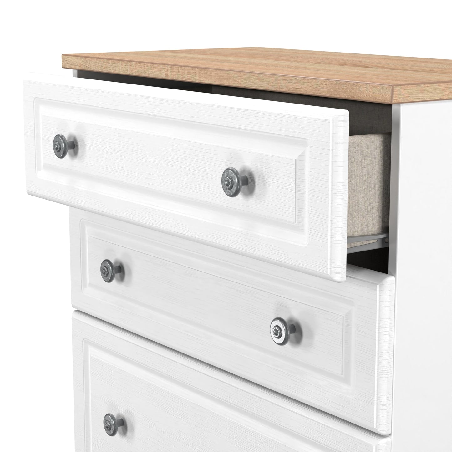 Norfolk Tall Chest of Drawers White & Light Oak 4 Drawers 74cm